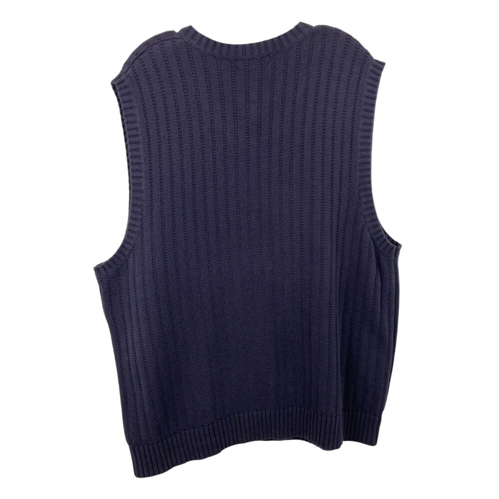 Lands End Mens Size XL Navy Blue Cotton Ribbed Knit V-Neck Sweater Vest - Picture 2 of 7